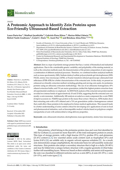 A Proteomic Approach to Identify Zein Proteins upon .